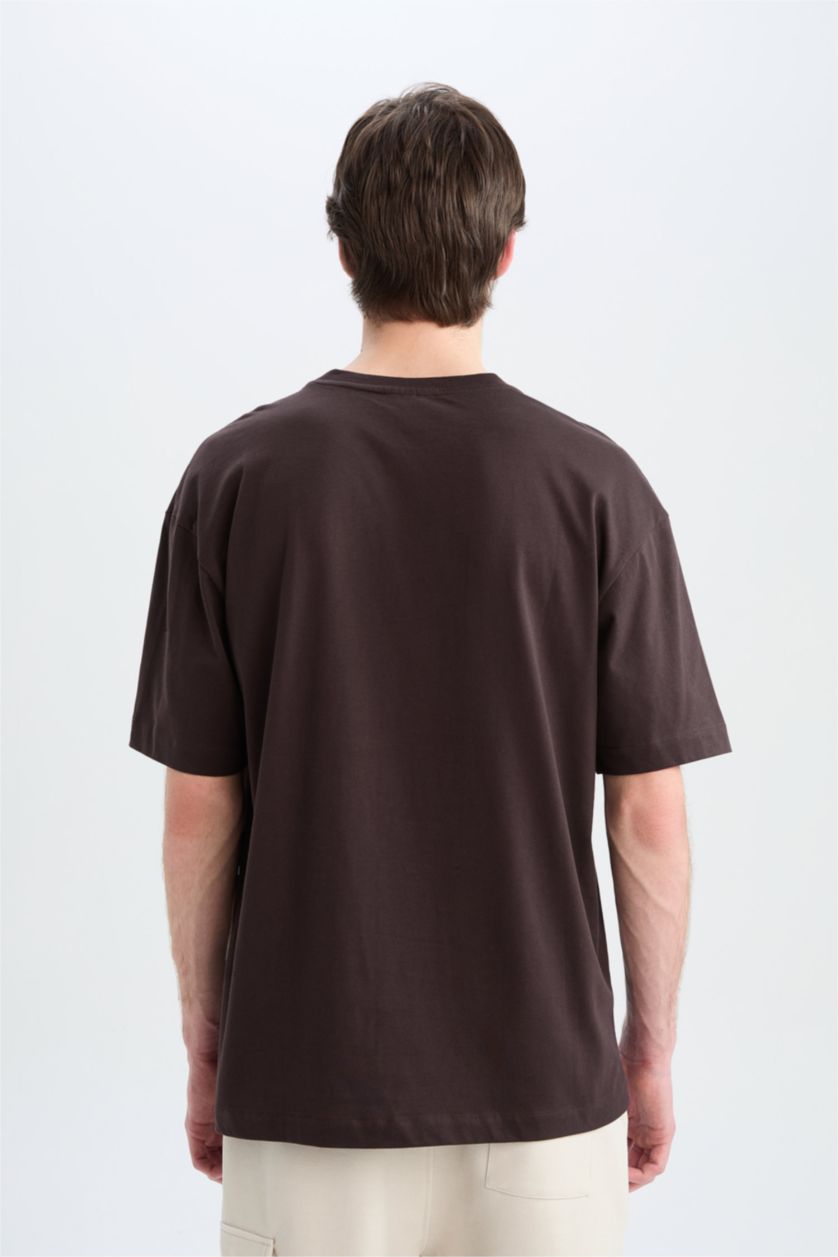 Erkek Kahve Oversıze Kısa Kollu Tişört
