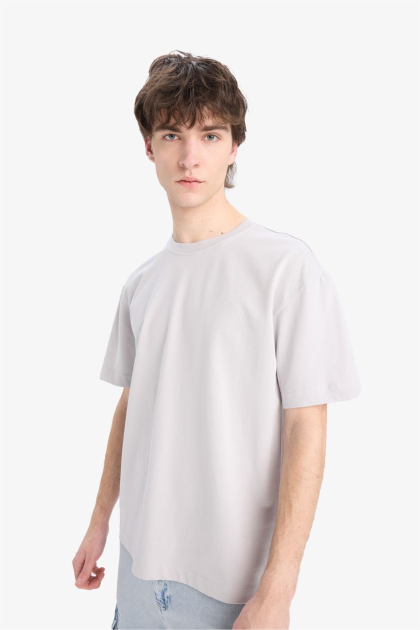 Erkek Açık Gri Oversıze Kısa Kollu Tişört