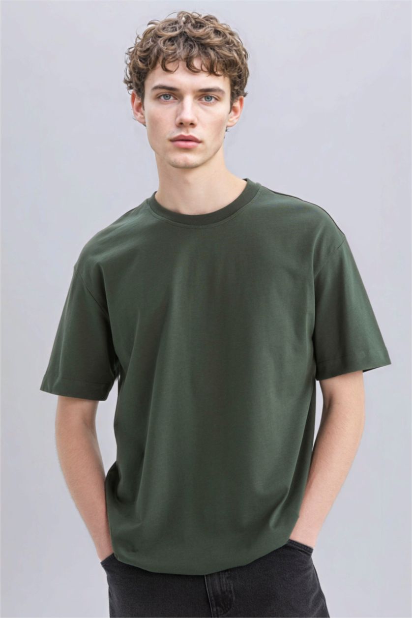 Erkek Haki Oversıze Kısa Kollu Tişört