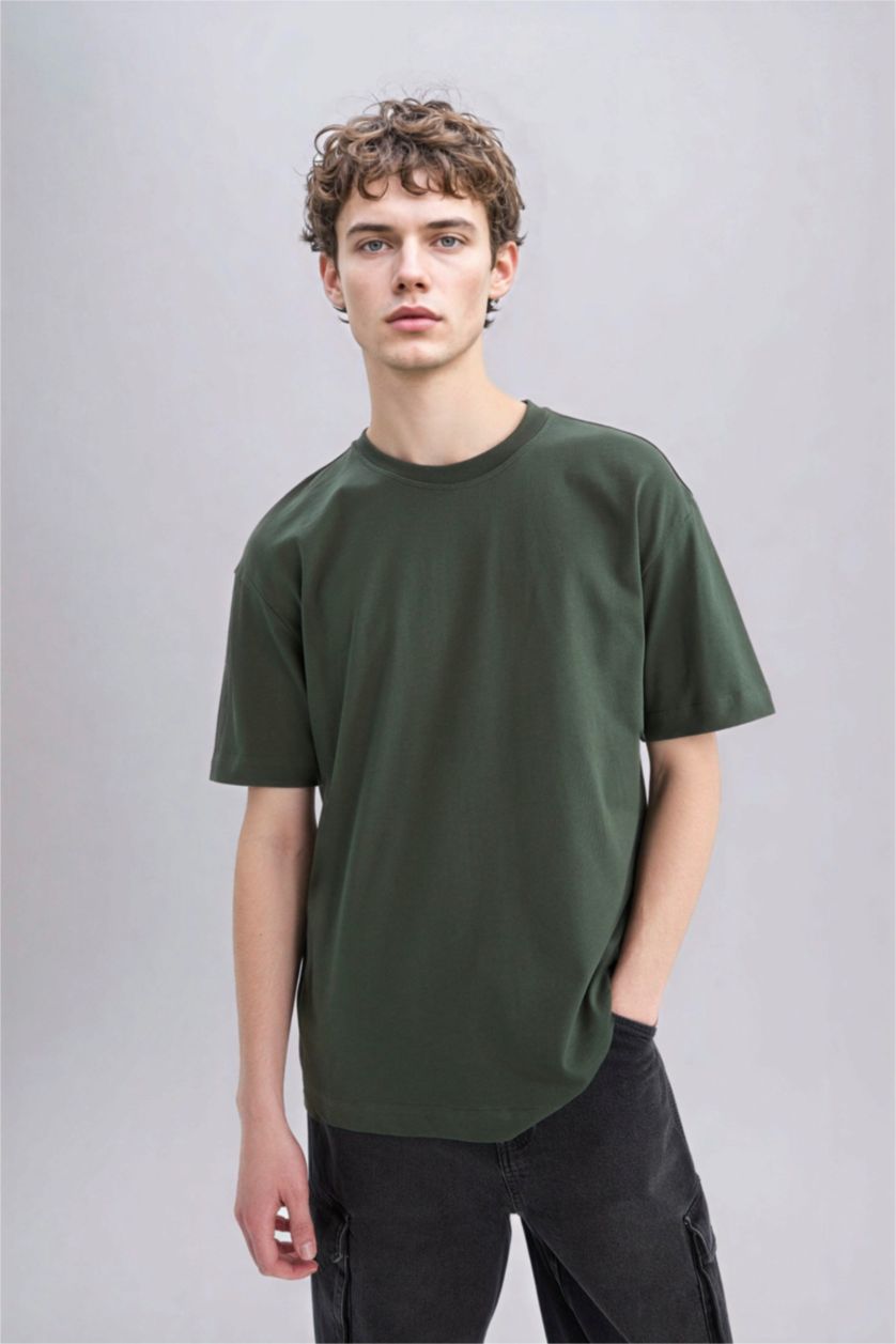 Erkek Haki Oversıze Kısa Kollu Tişört