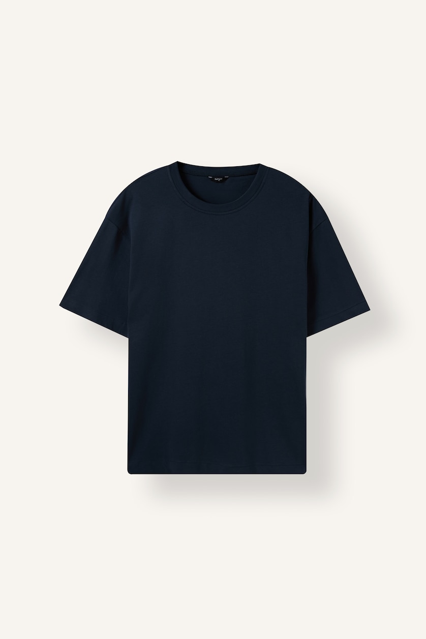 Erkek Lacivert %100 Pamuk Oversize Basic Kısa Kollu Tişört