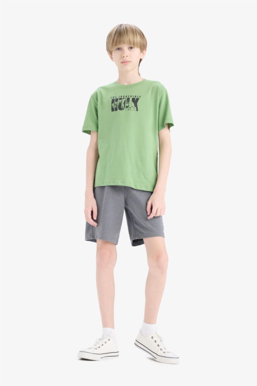 BOYS & TEENS Grey Melange Boy Flexible Waist Shorts