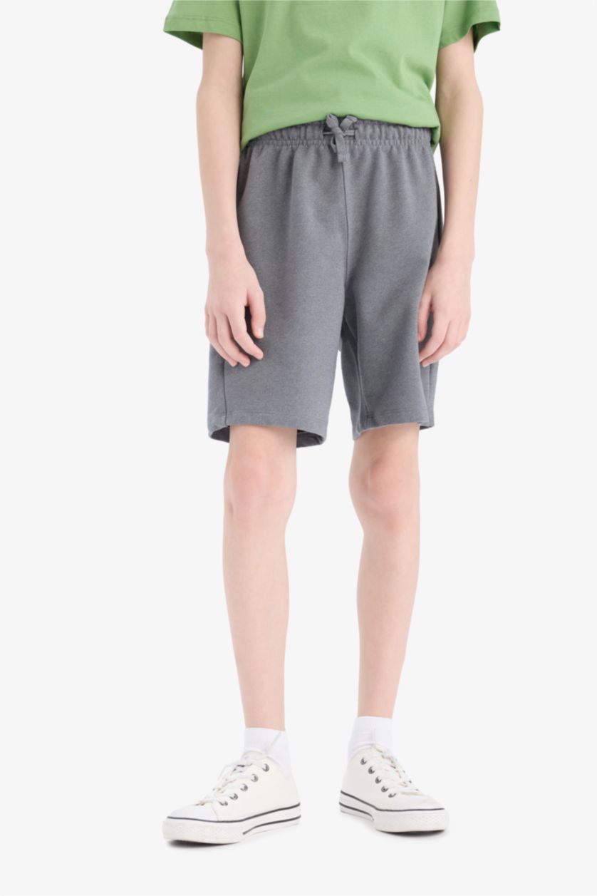 BOYS & TEENS Grey Melange Boy Flexible Waist Shorts