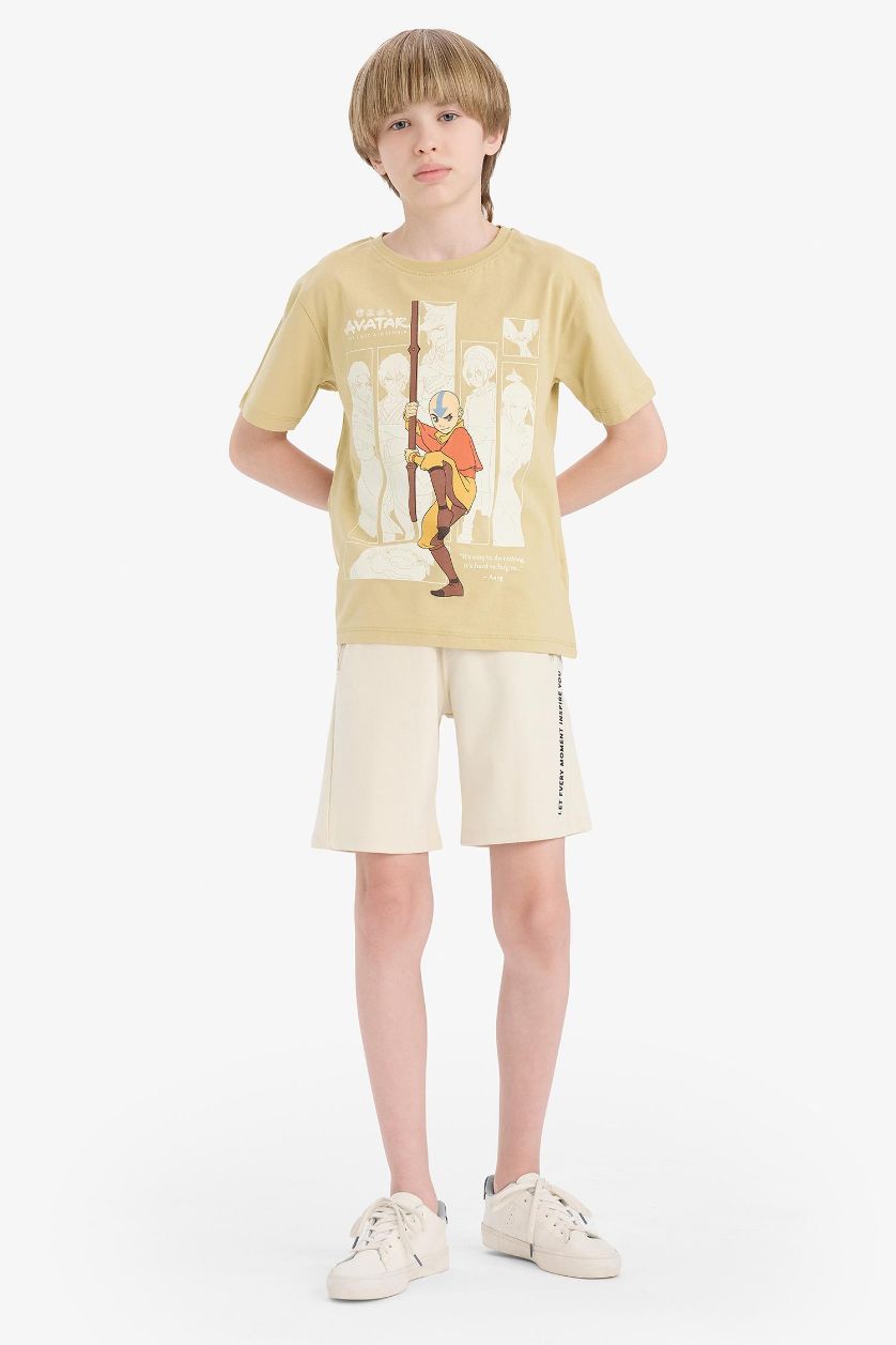 Erkek Çocuk - Genç Erkek Ekru Beli Lastikli Baskılı Şort Erkek Çocuk