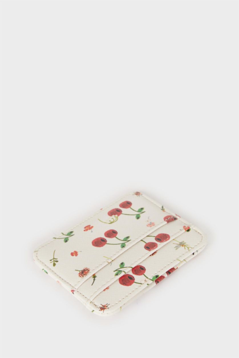 Kadın Bej Kadın Kiraz Desenli Suni Deri Kartlık