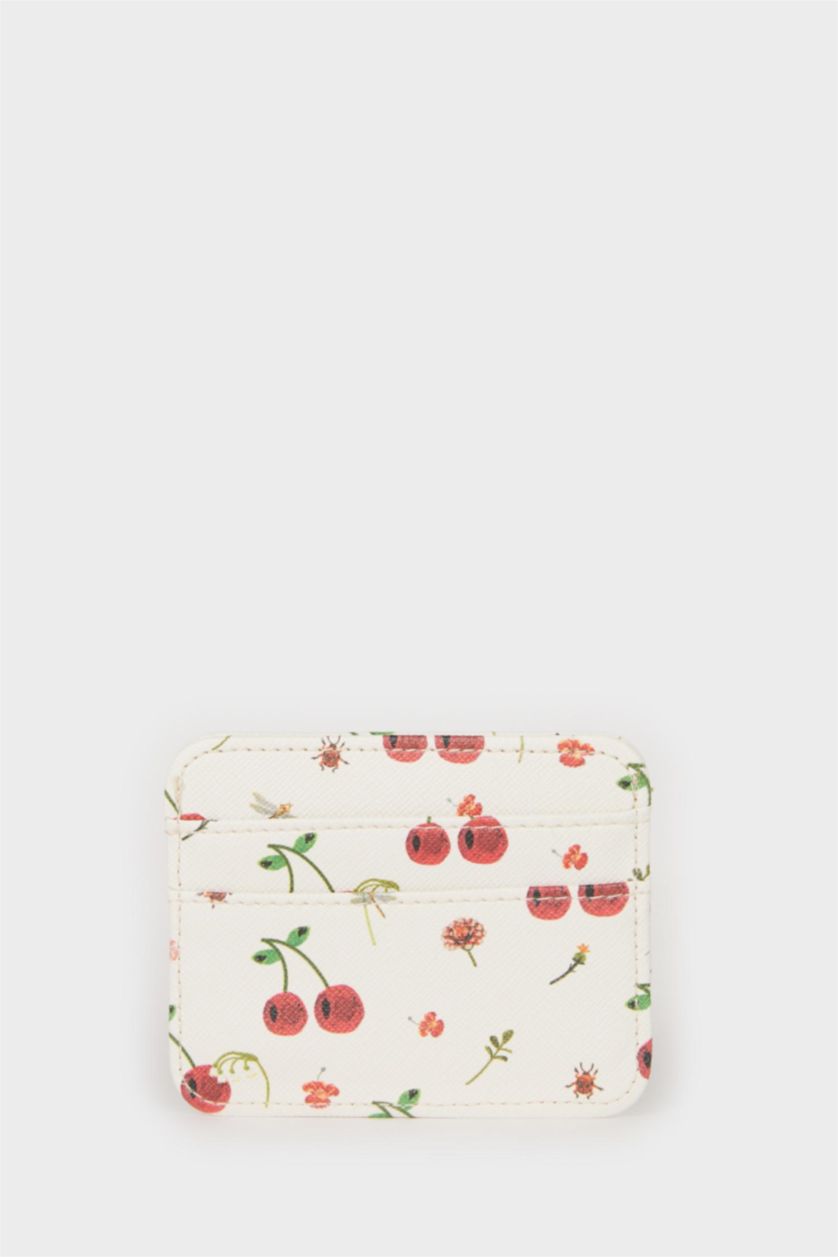 Kadın Bej Kadın Kiraz Desenli Suni Deri Kartlık