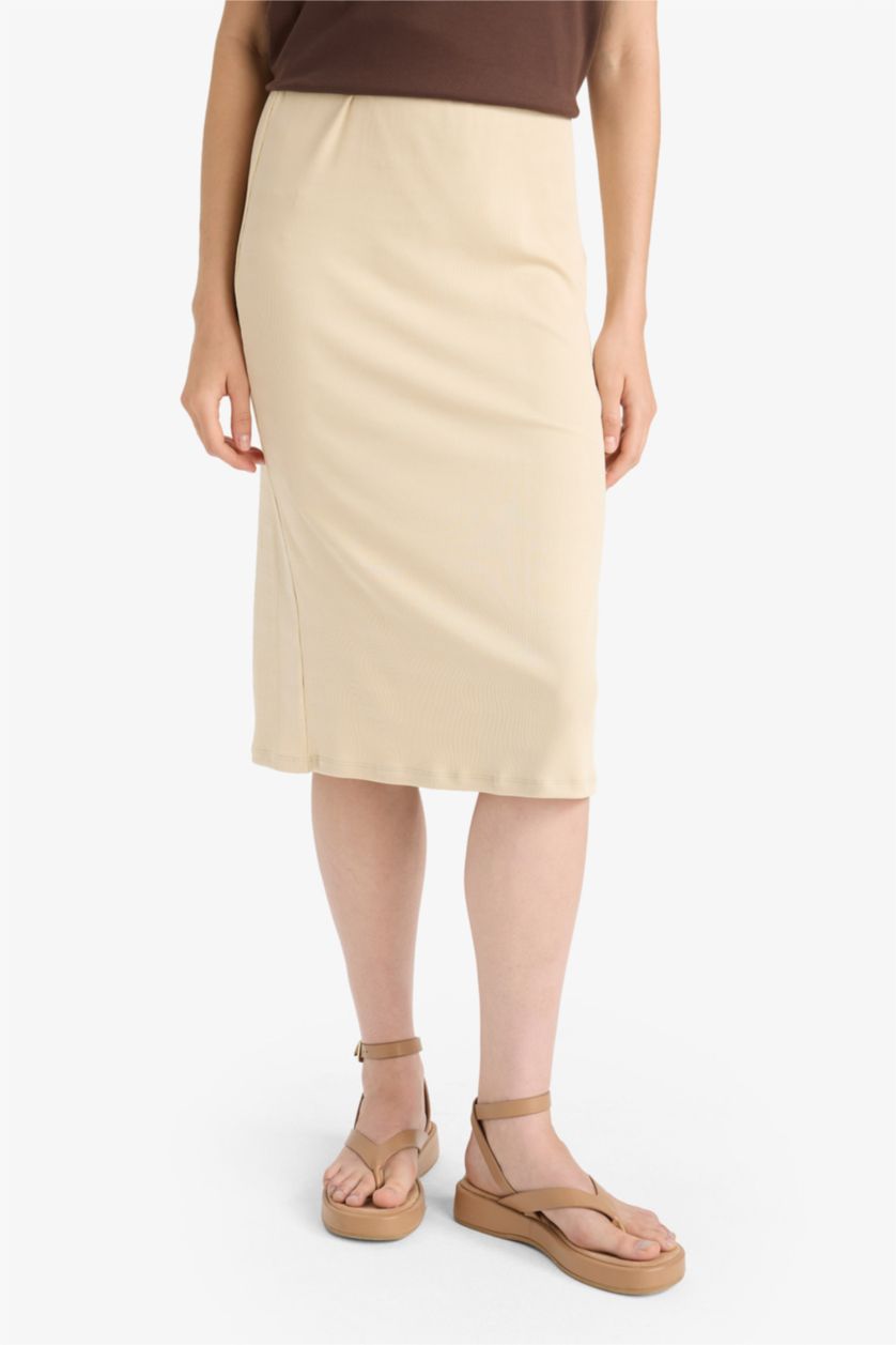 WOMAN Beige Pencil Skirt Camisole Normal Waist Midi Knitted Skirt