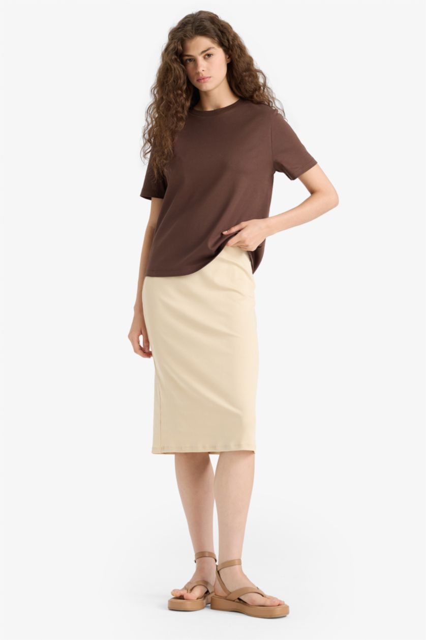 WOMAN Beige Pencil Skirt Camisole Normal Waist Midi Knitted Skirt