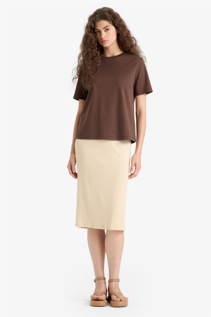 WOMAN Beige Pencil Skirt Camisole Normal Waist Midi Knitted Skirt