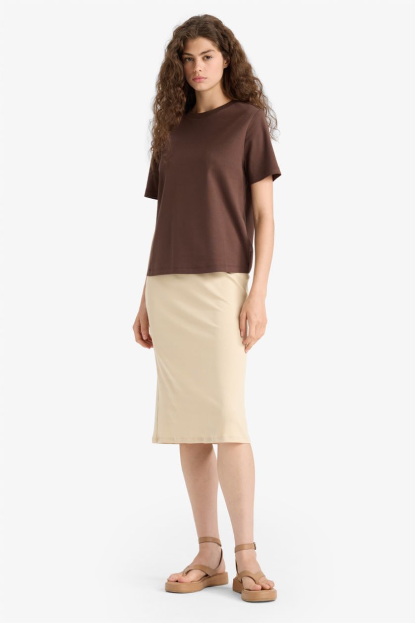 WOMAN Beige Pencil Skirt Camisole Normal Waist Midi Knitted Skirt