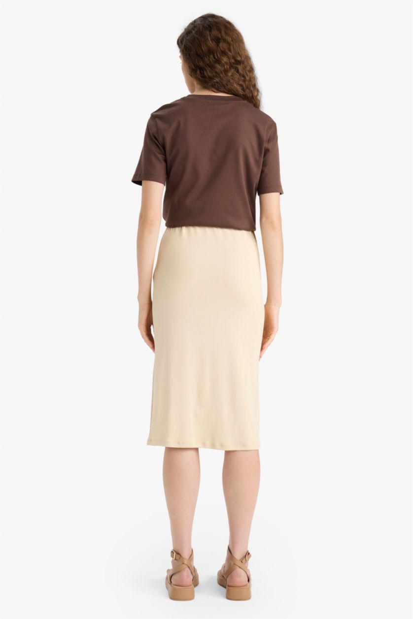 WOMAN Beige Pencil Skirt Camisole Normal Waist Midi Knitted Skirt