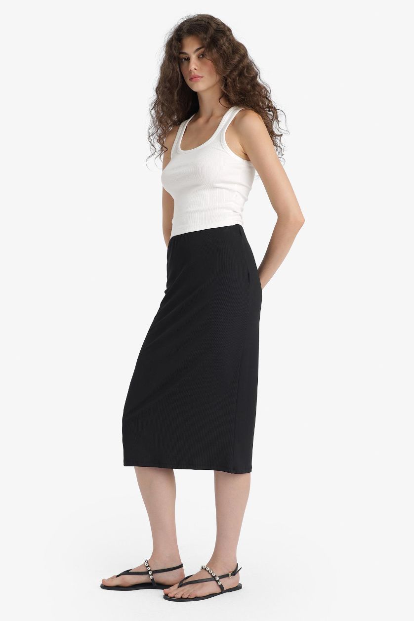 WOMAN Black Pencil Skirt Camisole Normal Waist Midi Knitted Skirt