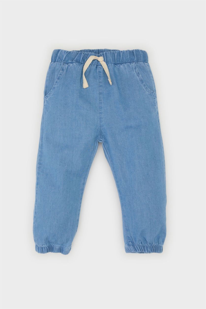 Erkek Bebek Açık Mavi Erkek Bebek Beli Paçası Lastikli Jean Pantolon