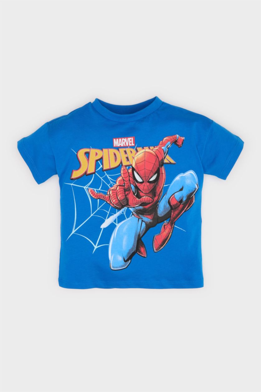 Erkek Bebek Saks Marvel Spiderman Bisiklet Yaka Kısa Kollu Tişört Erkek Bebek