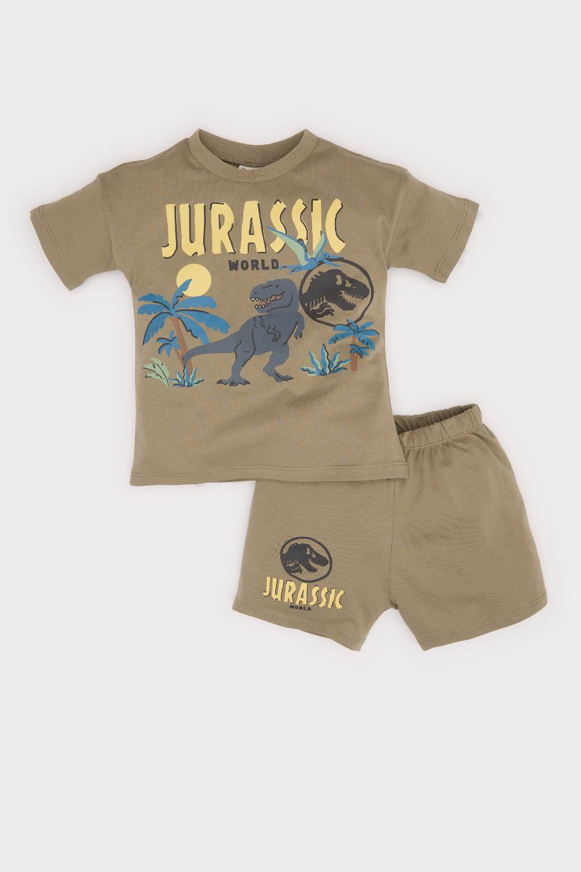 Erkek Bebek Haki Jurassic World 2'li Takım Kısa Kollu Tişört Beli Lastikli Şort Erkek Bebek