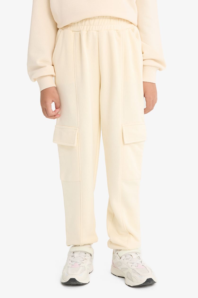بناتي بيج فاتح بنطلون سويت بانتس بناتي كارجو بخصر مطاطي