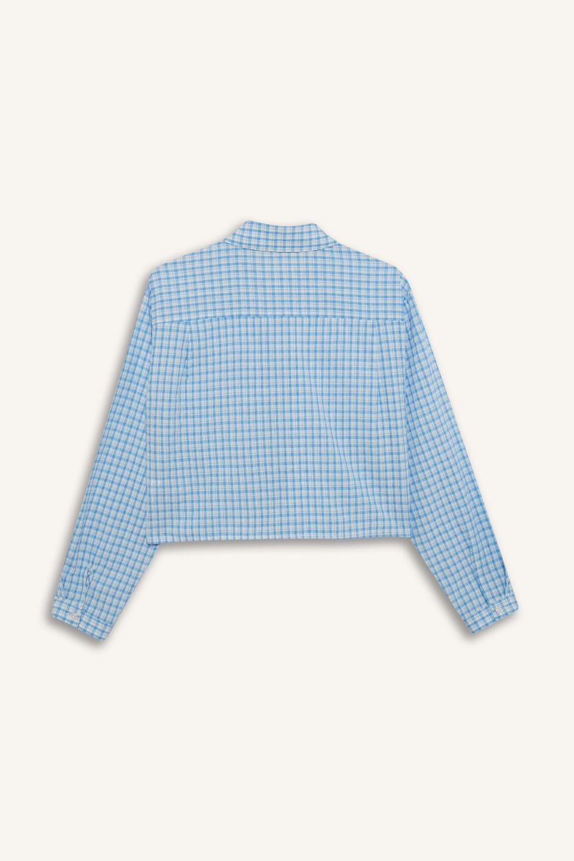 Женщины Голубрй Рубашка с длинными рукавами в клетку, оверсайз