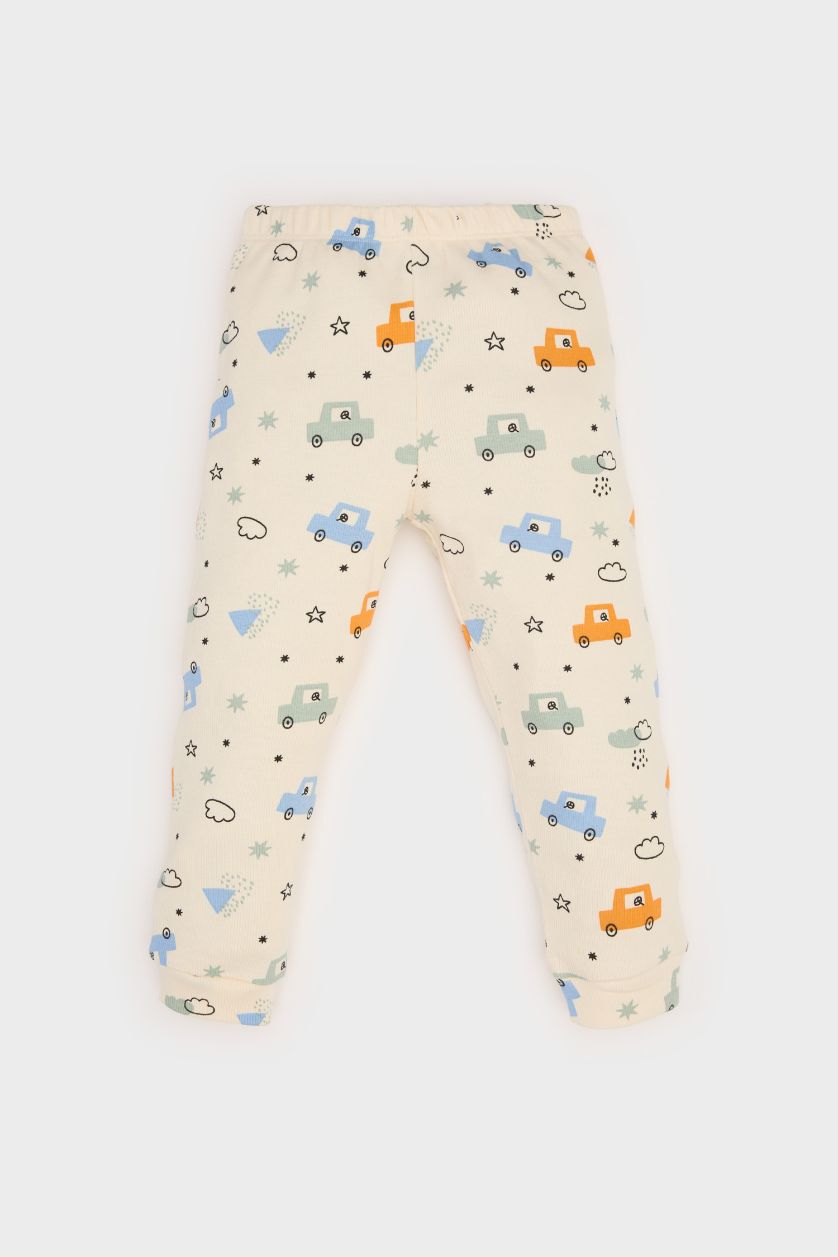 BABY BOY Ecru Baby Boy Vehicle Printed Ribbed Camisole 2 Piece Pajama Set