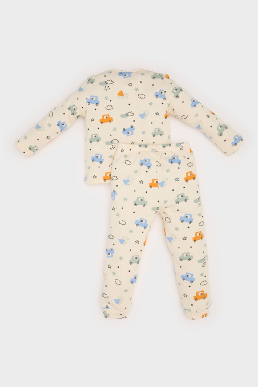 BABY BOY Ecru Baby Boy Vehicle Printed Ribbed Camisole 2 Piece Pajama Set