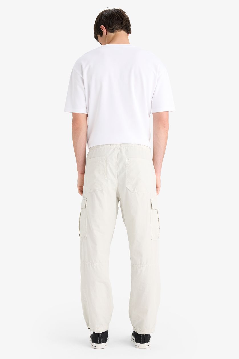 رجال رمادي فاتح بنطرون قطن وايد ليج مريح بجيب كارجو