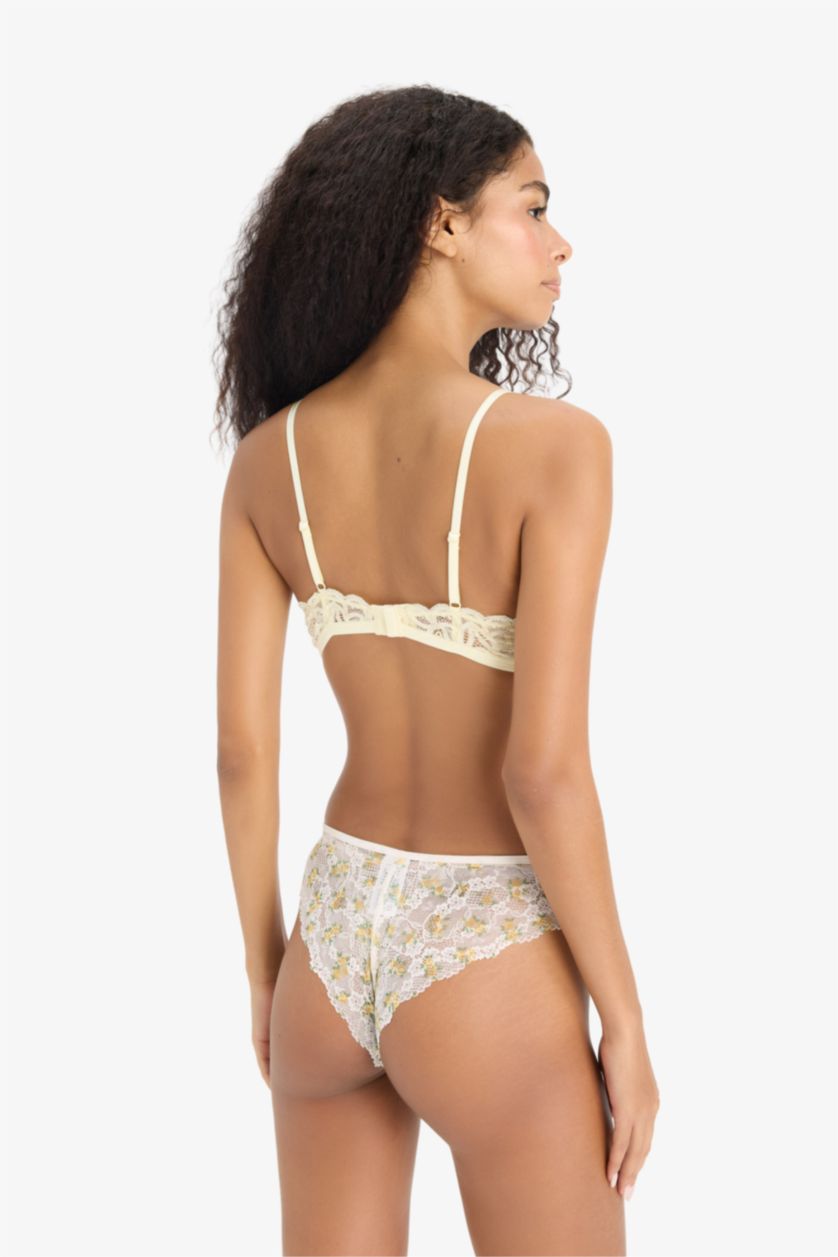 Kadın Ekru Dantelli Çiçekli Brazilian Külot