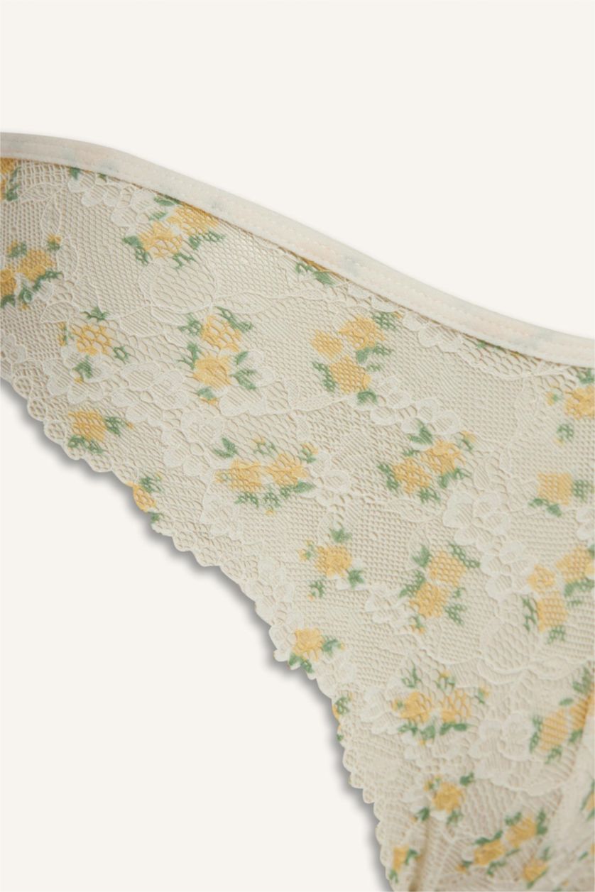Kadın Ekru Dantelli Çiçekli Brazilian Külot