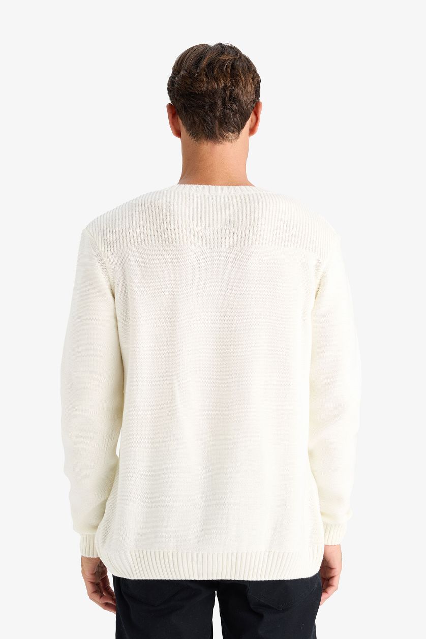 Man Ecru Standard Fit Crew Neck Knitwear Pullover