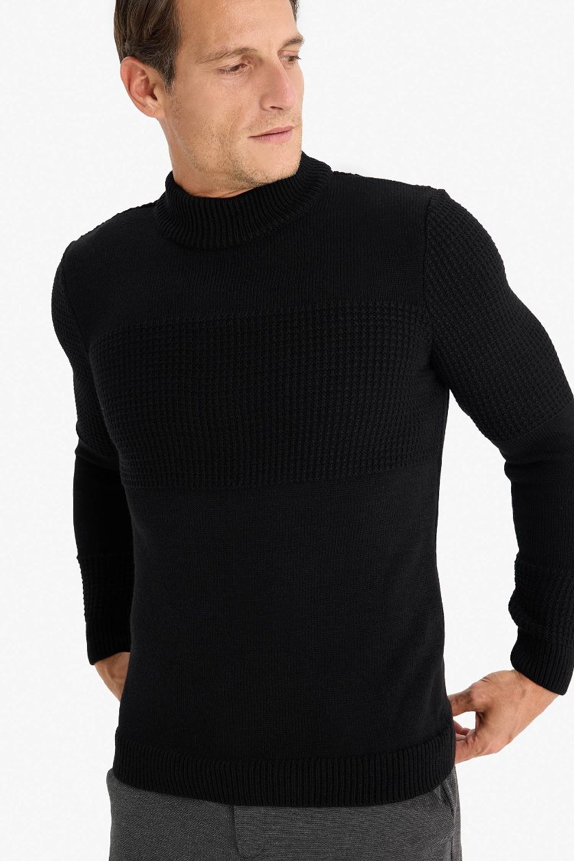 رجالي أسود بلوفر تريكو بيزك قصة عادية هاف كول
