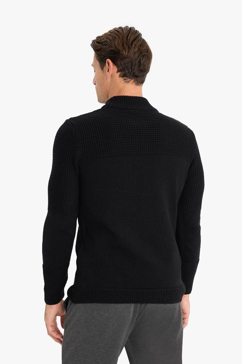 رجالي أسود بلوفر تريكو بيزك قصة عادية هاف كول
