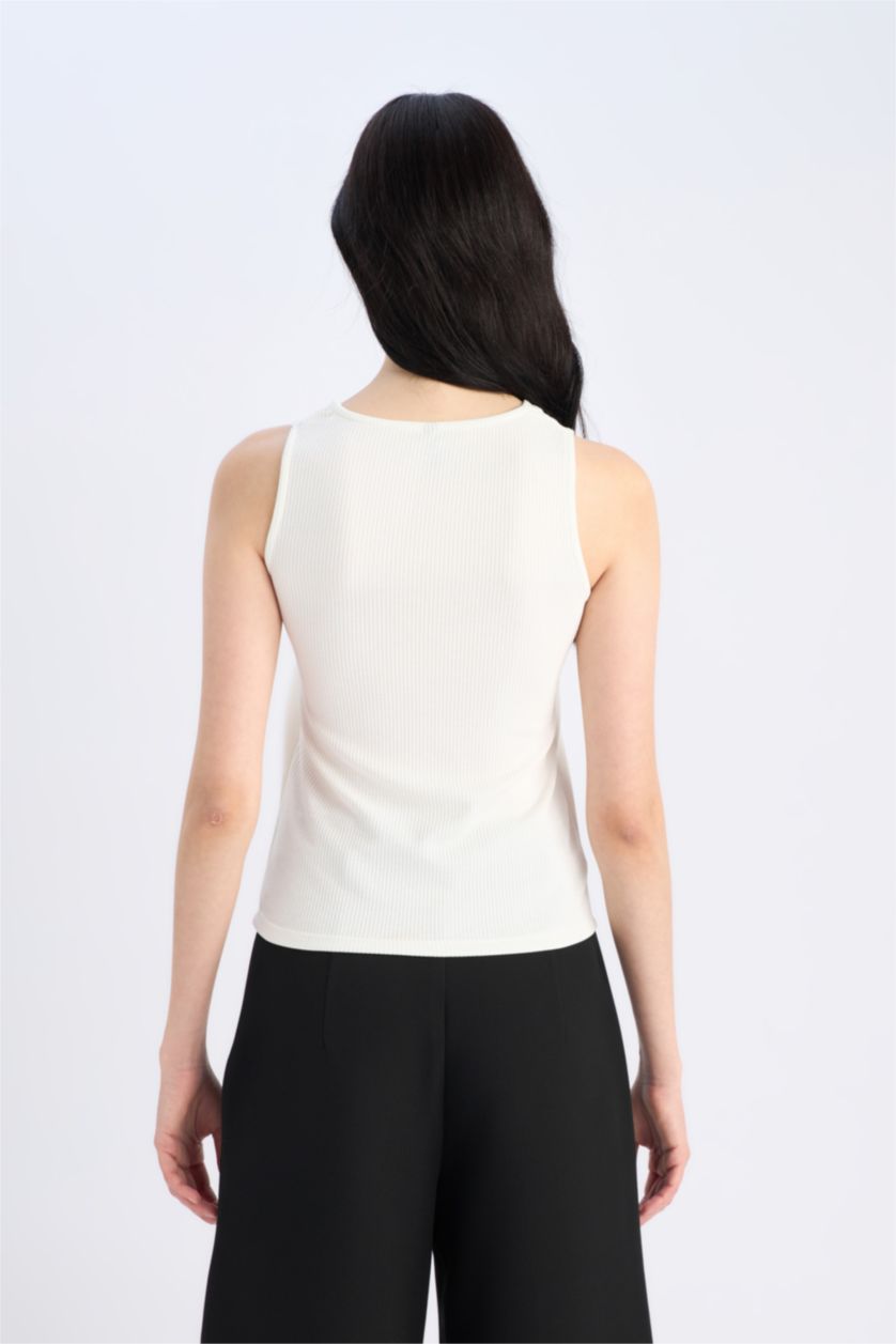 Kadın Ekru Slım Fıt Bisiklet Yaka Fitilli Kaşkorse Atlet