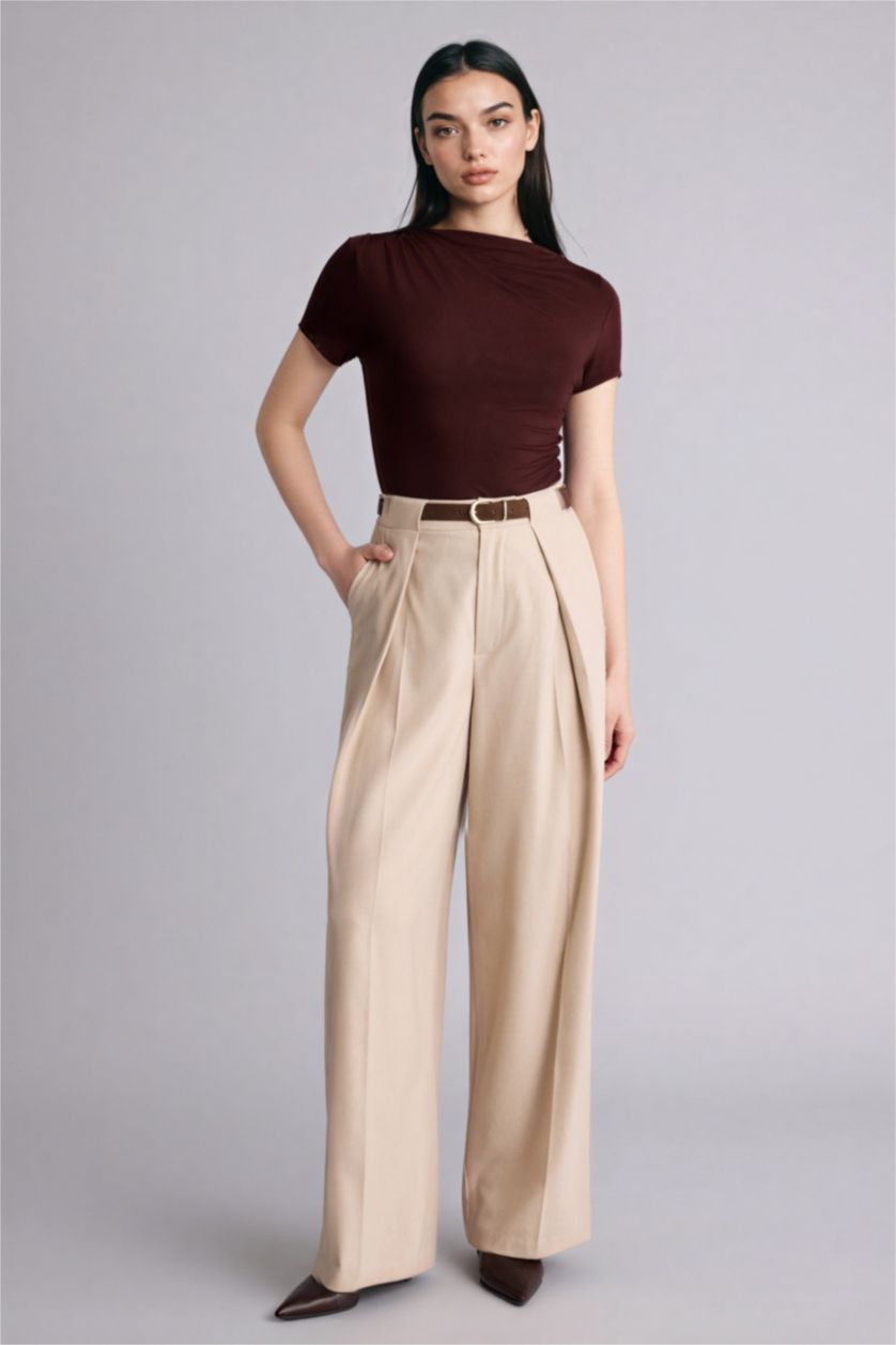 Woman Brown تيشيرت سليم فيت