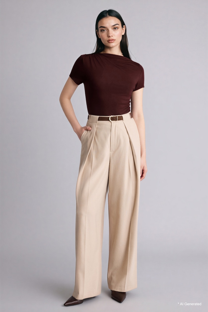 Women Brown Slim Fit Boat Collar Short Sleeve T-Shirt