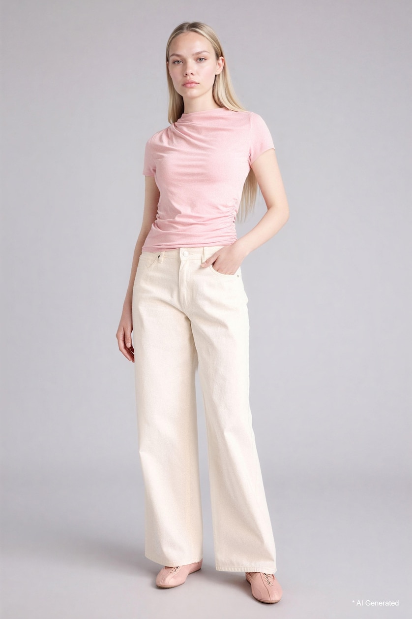WOMAN Light Pink Slim Fit Boat Collar Short Sleeve T-Shirt