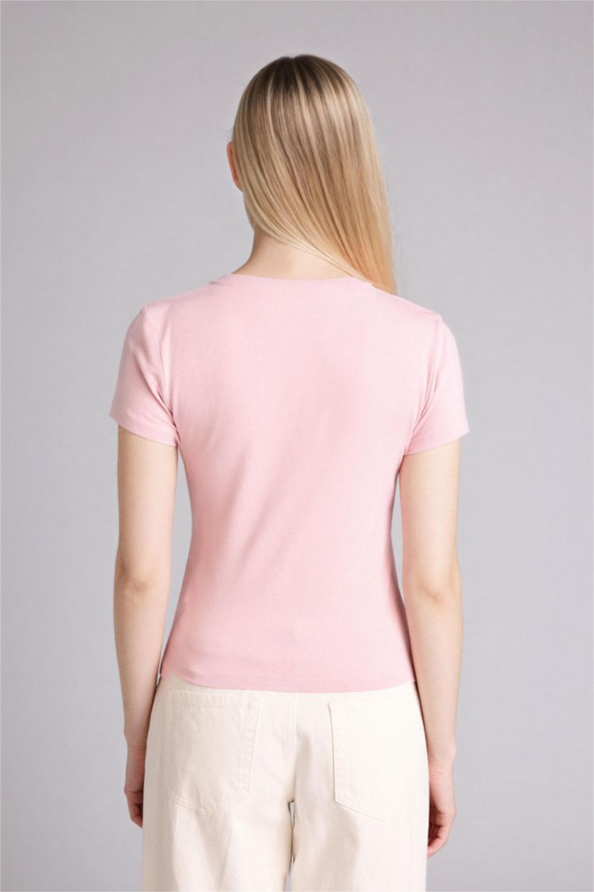 Женщины Светло-розовый Футболка Slim Fit с вырезом лодочка и коротким рукавом