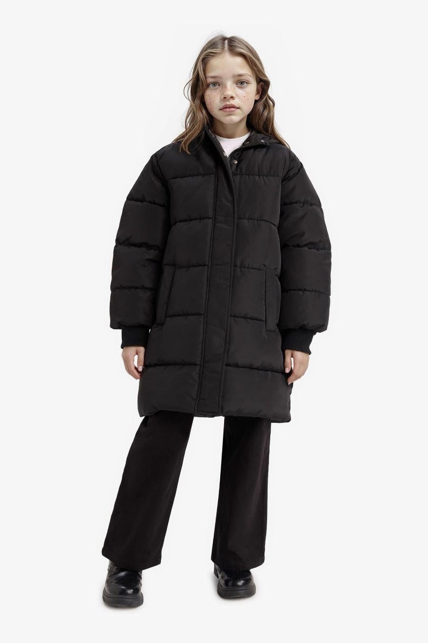 Girls & Teens Black Girl Hooded Zippered Waterproof Puffer Jacket