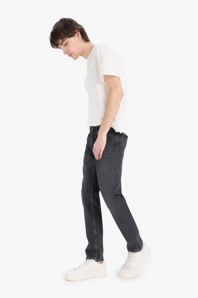 Erkek Antrasit Slim Tapered Fit Dar Kalıp Normal Bel Daralan Paça Jean Pantolon