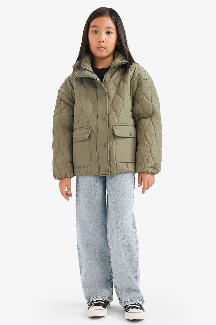GIRLS & TEENS Khaki Girl Quilted Zippered Waterproof Puffer Jacket