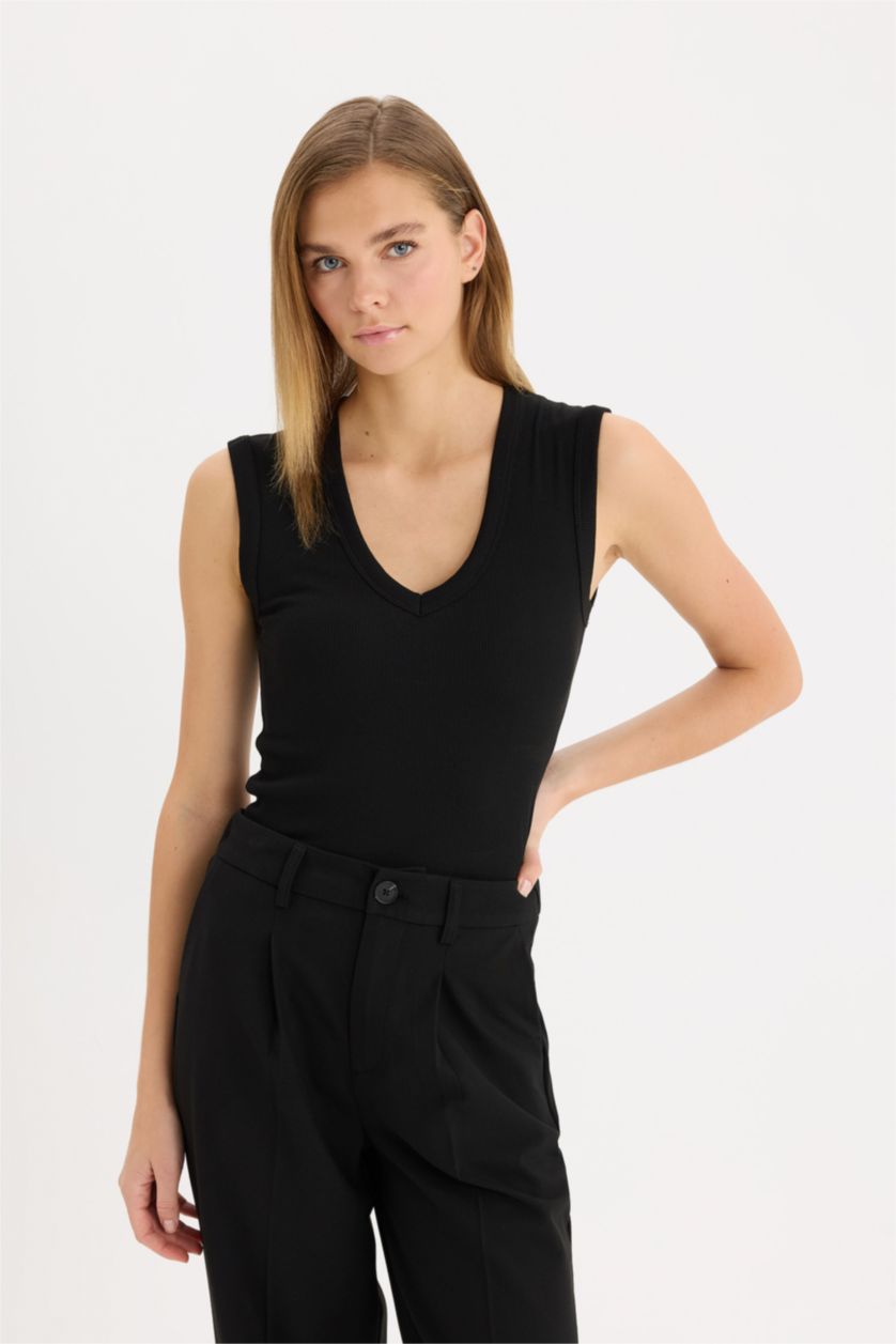 نساء أسود ديباردور مضلع سليم برقبة V