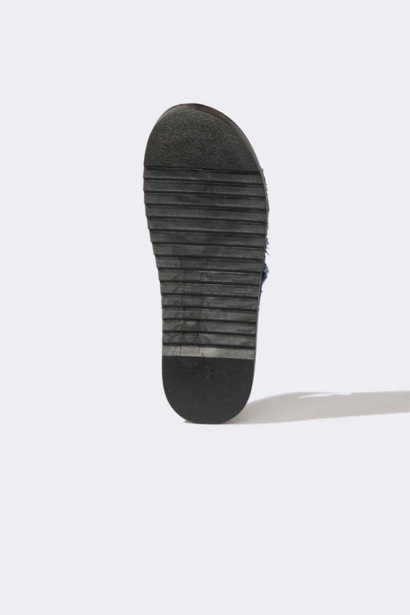 Kadın Mavi Kadın Düz Taban Çift Bantlı Jean Terlik