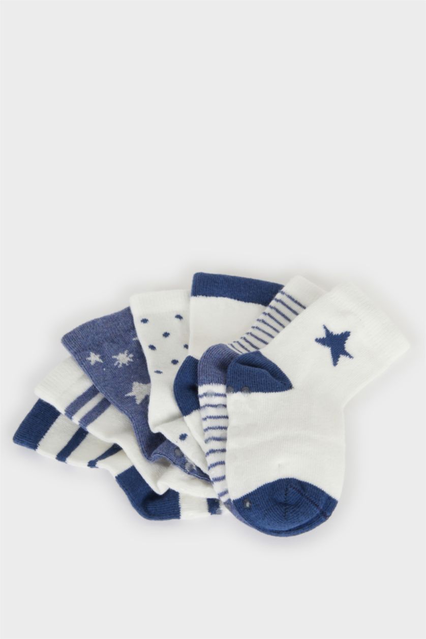Erkek Bebek Karma Erkek Bebek Kaydırmaz Taban 7'li Pamuklu Uzun Çorap