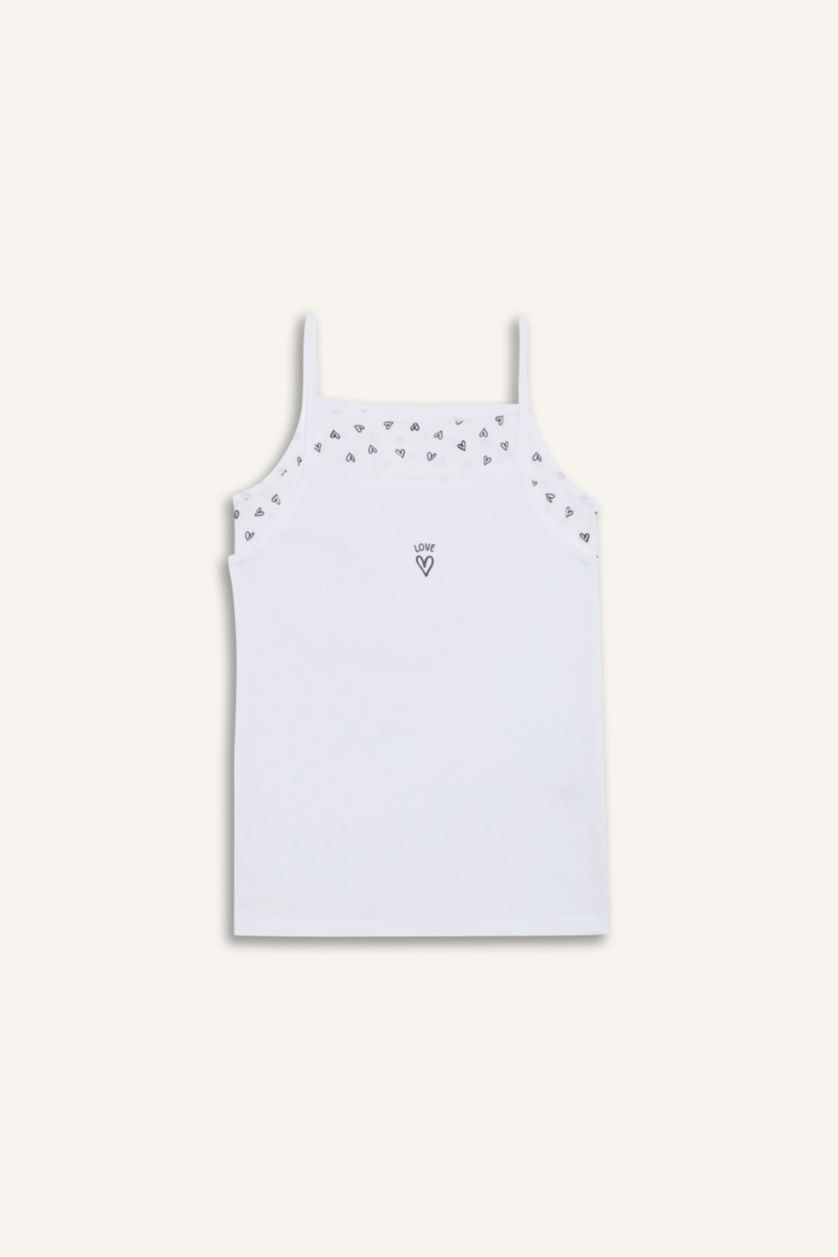 Kız Çocuk - Genç Kız Beyaz %100 Pamuklu Kalp Desenli 2'li Atlet Kız Çocuk