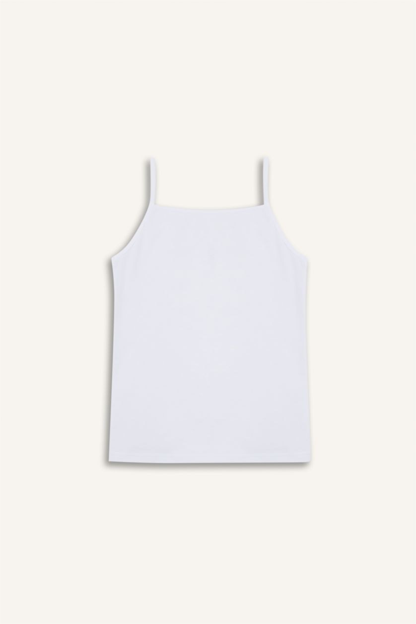 Kız Çocuk - Genç Kız Beyaz %100 Pamuklu Kalp Desenli 2'li Atlet Kız Çocuk