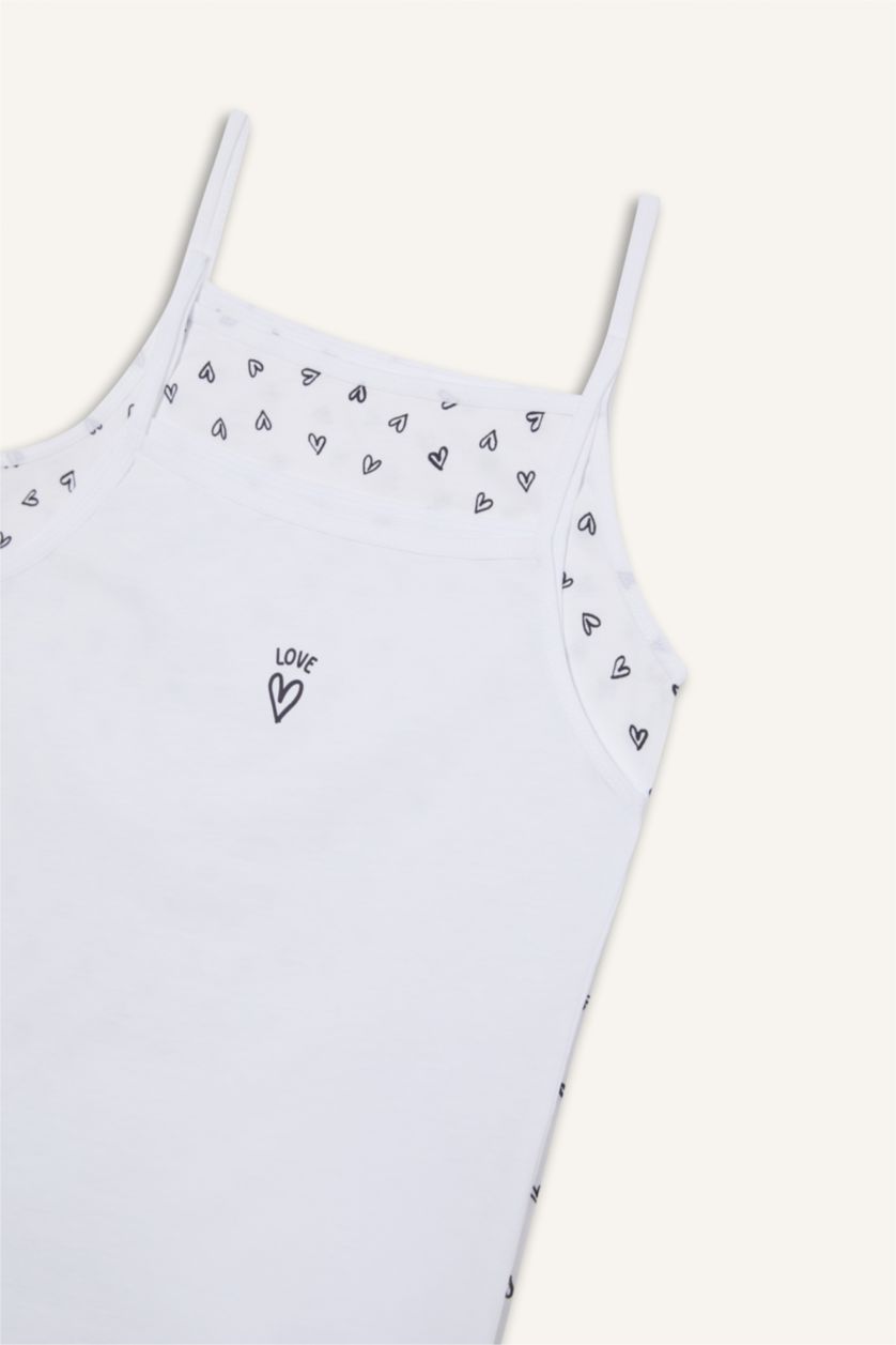 Kız Çocuk - Genç Kız Beyaz %100 Pamuklu Kalp Desenli 2'li Atlet Kız Çocuk