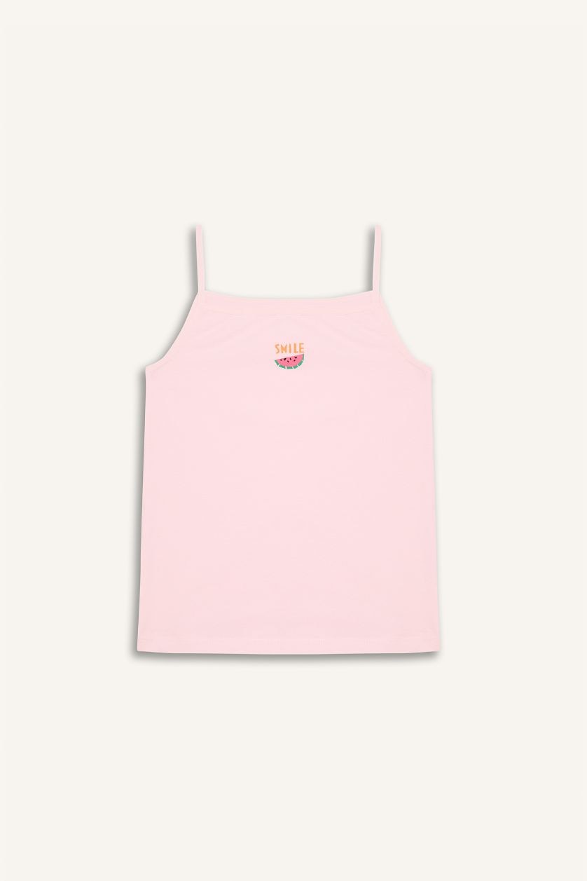 Kız Çocuk - Genç Kız Açık Pembe %100 Pamuklu Meyve Desenli 2'li Atlet Kız Çocuk