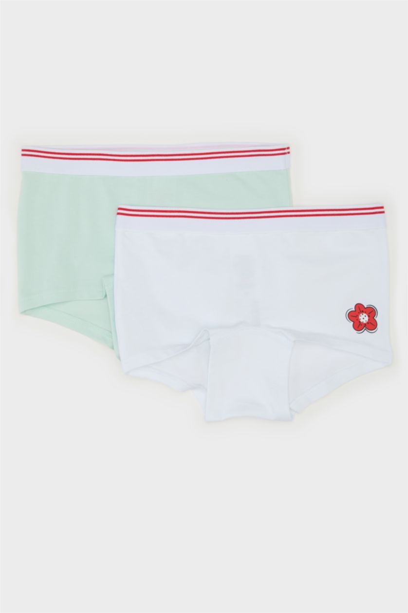 Kız Çocuk - Genç Kız Açık Mint Çiçekli 2'li Boxer Kız Çocuk