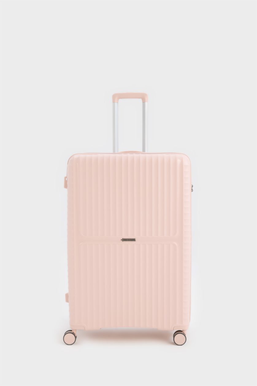 Kadın Açık Pembe Büyük Unisex Sert Kapaklı Çekçekli Büyük Boy  Valiz