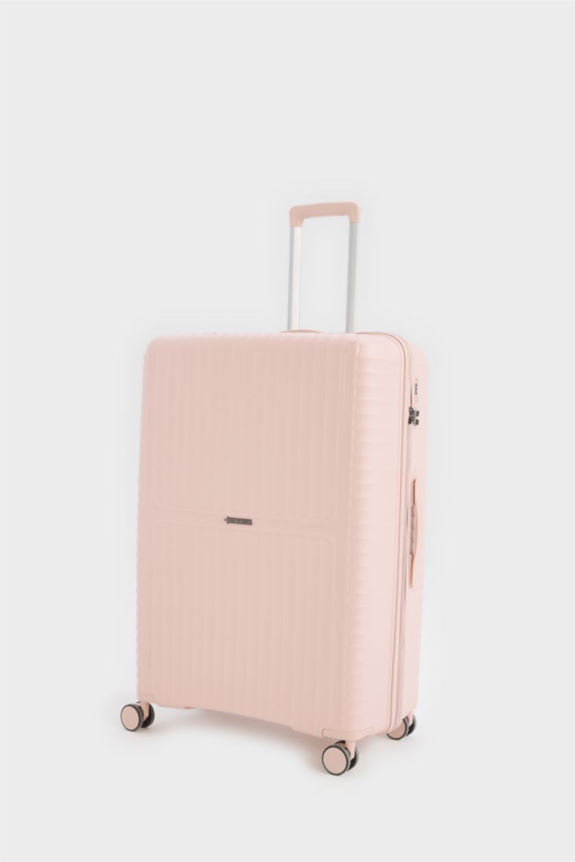 Kadın Açık Pembe Büyük Unisex Sert Kapaklı Çekçekli Büyük Boy  Valiz