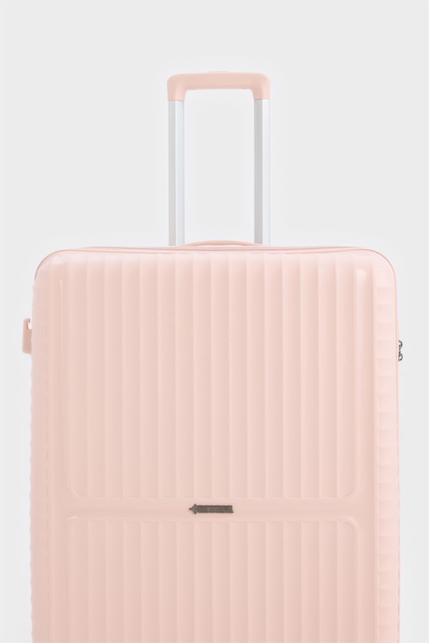 Kadın Açık Pembe Büyük Unisex Sert Kapaklı Çekçekli Büyük Boy  Valiz