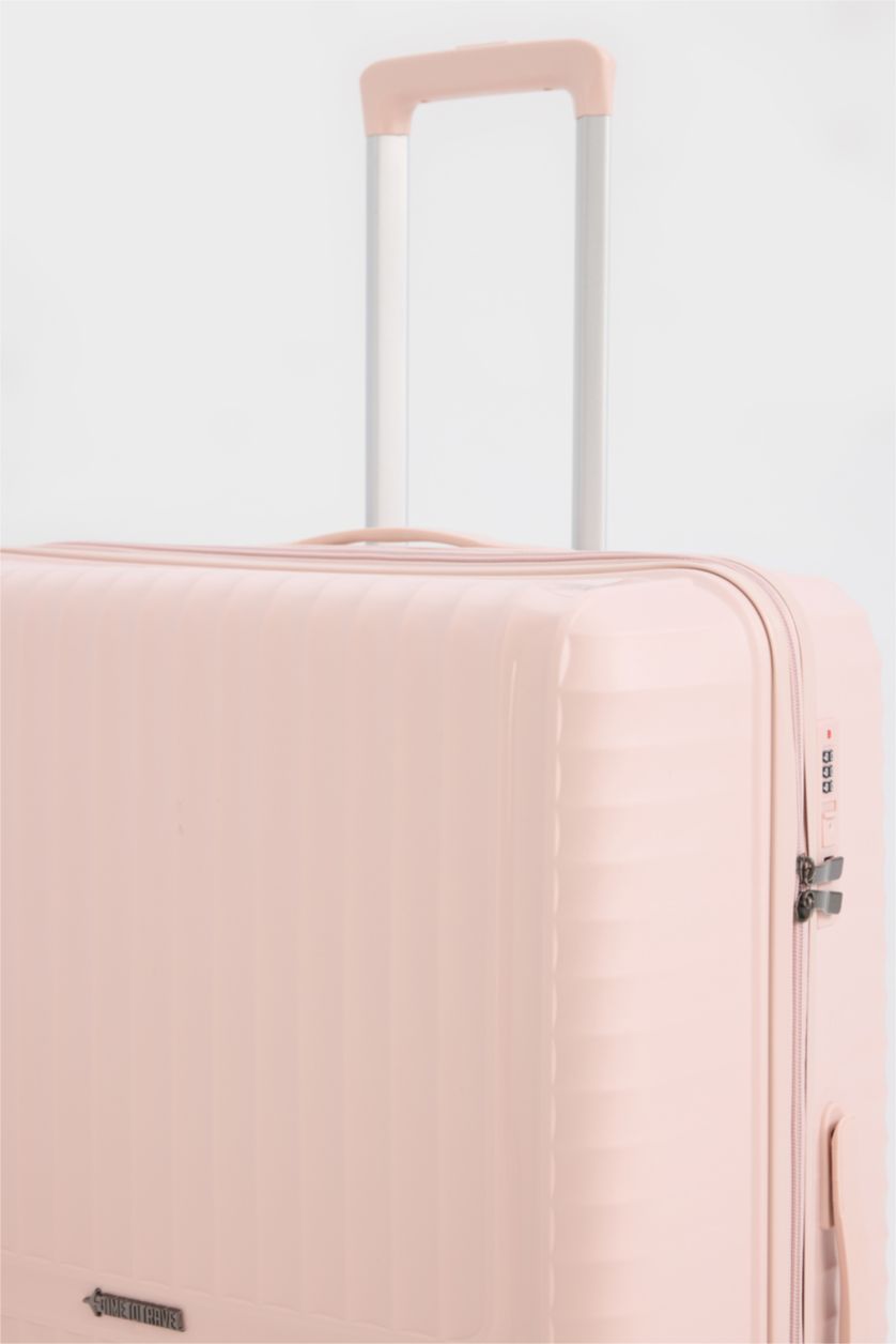 Kadın Açık Pembe Büyük Unisex Sert Kapaklı Çekçekli Büyük Boy  Valiz