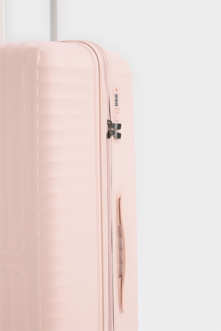 Kadın Açık Pembe Büyük Unisex Sert Kapaklı Çekçekli Büyük Boy  Valiz